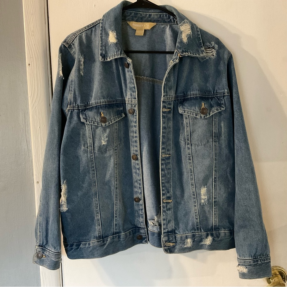 Distressed Blue Denim Jacket Large Vintage